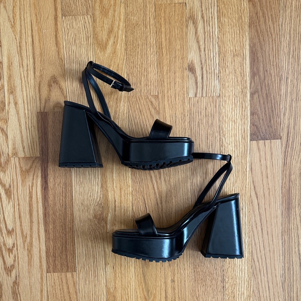 Zara Black Patent Platform Sandals with Block Heel